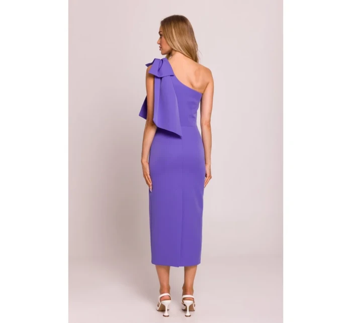model 20970623 Šaty na jedno rameno s mašlí světle fialové - Moe