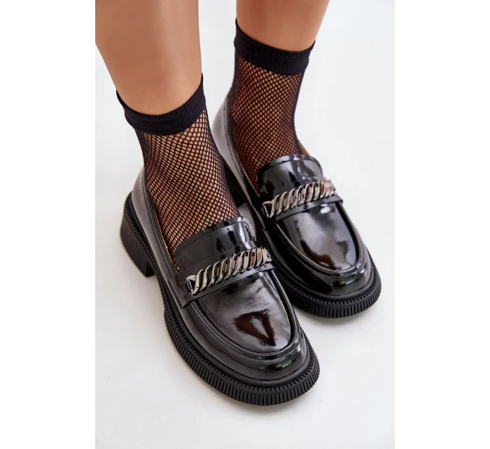 Dámské Lakované Mokasíny Loafersy S Ozdobou D&A Černé Dámské Lakované Mokasíny Loafersy S Ozdobou D&A Černé