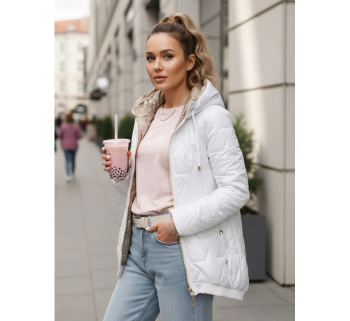 Dámská prošívaná bunda s kapucí bílá FashionStreet TY5545 Dámská prošívaná bunda s kapucí bílá FashionStreet TY5545