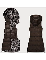 Hrubší oboustranná vesta v čokoládové barvě s panteřím vzorem a s odepínací kapucí model 21310502 - HONEY WINTER Hrubší oboustranná vesta v čokoládové barvě s panteřím vzorem a s odepínací kapucí model 21310502 - HONEY WINTER