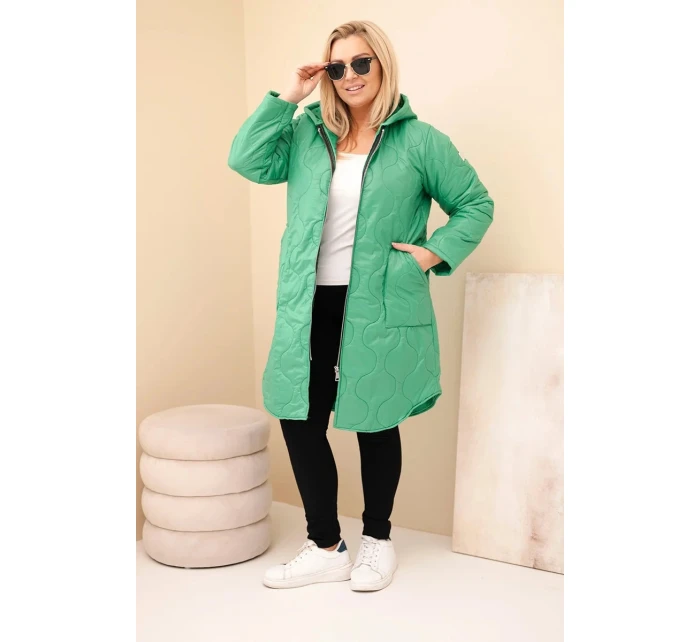 Dámská zimní prošívaná bunda Plus Size s kapucí světle zelená