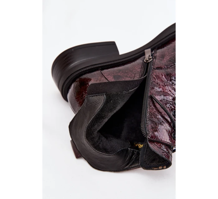 Lakované kožené dámské boty na klínu model 21713850 bordó - D&A