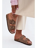 Dámské pantofle s korkovou podrážkou s přezkami s hadím vzorem Béžové Melia