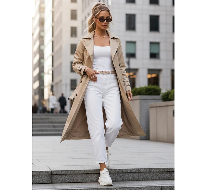 Dámský dvouřadový trenčkot s kapucí FashionStreet camel TY5656