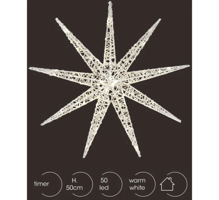 OZDOBNÝ PŘÍVĚSEK SNĚHOVÉ VLOČKY 50LED STŘÍBRA