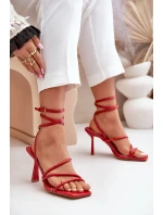 Stylové Sandály Na Podpatku S Pásky Červené model 21679427 - Boto Stylové Sandály Na Podpatku S Pásky Červené model 21679427 - Boto