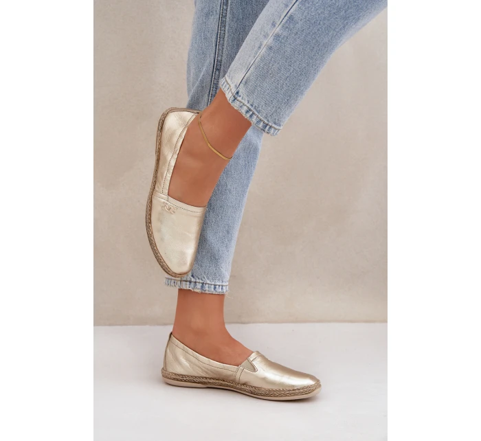 Elegantní Damské Kožené Espadrilky Zazoo 10177 Zlaté Elegantní Damské Kožené Espadrilky Zazoo 10177 Zlaté