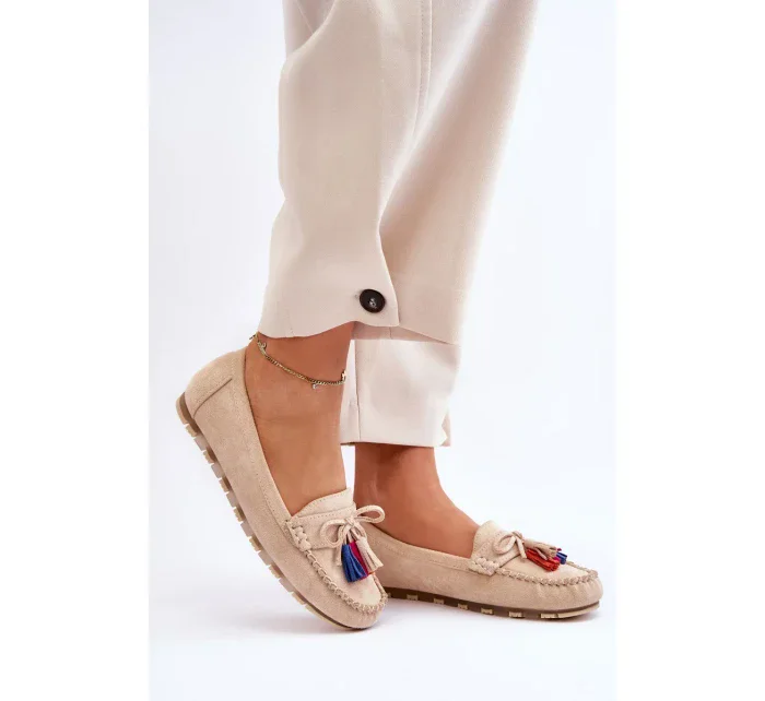 Semišové Mokasíny S Mašlí A Třásněmi Béžove Dorine Semišové Mokasíny S Mašlí A Třásněmi Béžove Dorine