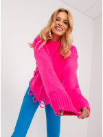 Fluo růžový oversize svetr s dírami