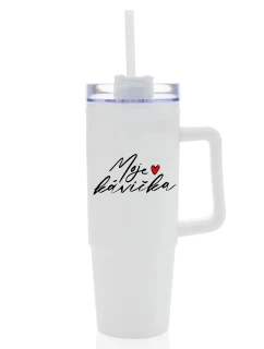 MOJE KÁVIČKA - bílý cestovní termohrnek s průhledným víčkem 900 ml