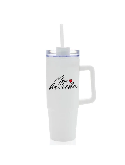 MOJE KÁVIČKA - bílý cestovní termohrnek s průhledným víčkem 900 ml