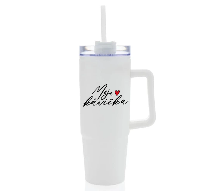 MOJE KÁVIČKA - bílý cestovní termohrnek s průhledným víčkem 900 ml
