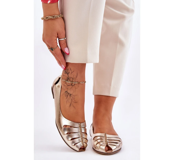 Zazoo 10009 Pohodlné Dámské Kožené Baletky Zlaté