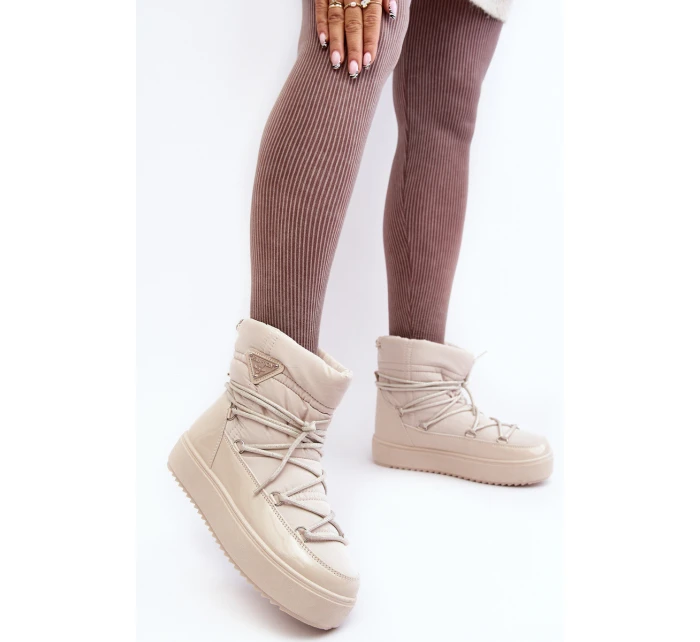 Dámské sněhule na platformě s vázáním béžové model 21641611 - Boto