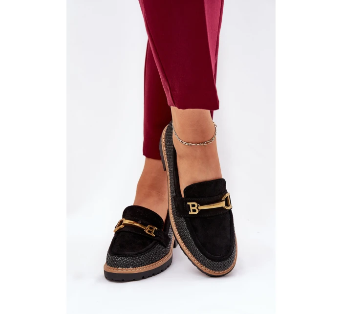 Dámské Mokasíny S Pletením A Zlatým Černé model 21688123 - Boto