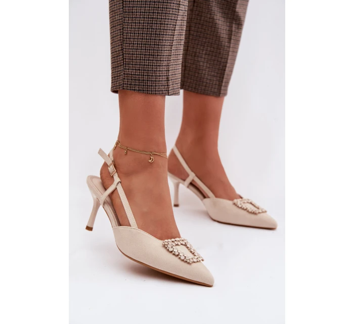 Dámské sandály na podpatku s ozdobou světle béžové Ismeria