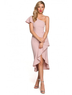 Dámské šaty na jedno rameno K146 Pudr růžové - Makover