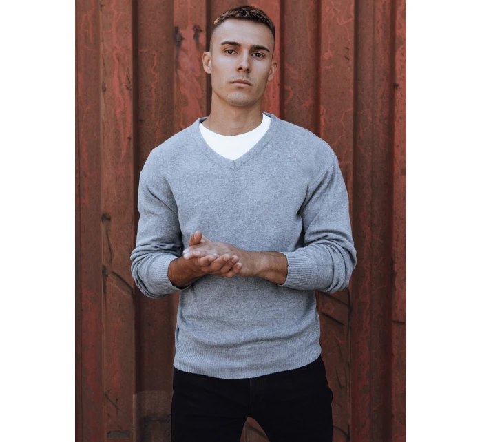 Pánský světle šedý svetr s výstřihem Dstreet model 21979350 - FashionStreet