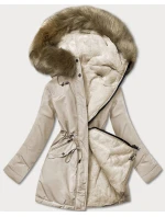 Béžová teplá oboustranná dámská zimní bunda (w610)