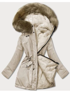 Béžová teplá oboustranná dámská zimní bunda (w610)