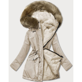 Teplá béžová oboustranná dámská zimní bunda (W610)