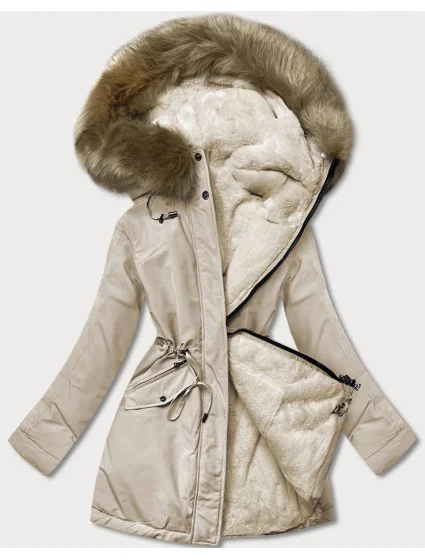 Béžová teplá oboustranná dámská zimní bunda (w610)