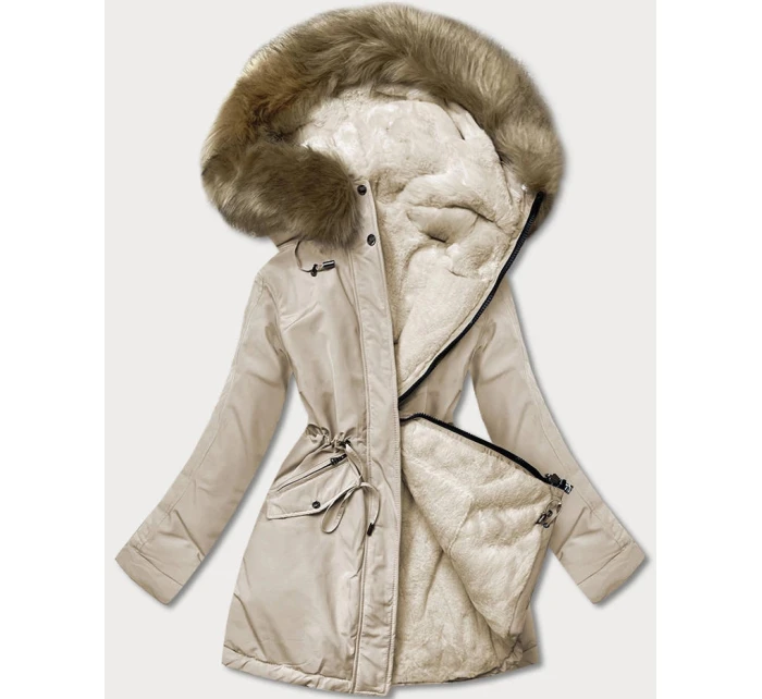 Béžová teplá oboustranná dámská zimní bunda (w610)