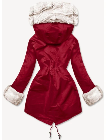 Tmavě červená bunda parka s kožešinovou odepínací podšívkou model 21472305 - J.STYLE