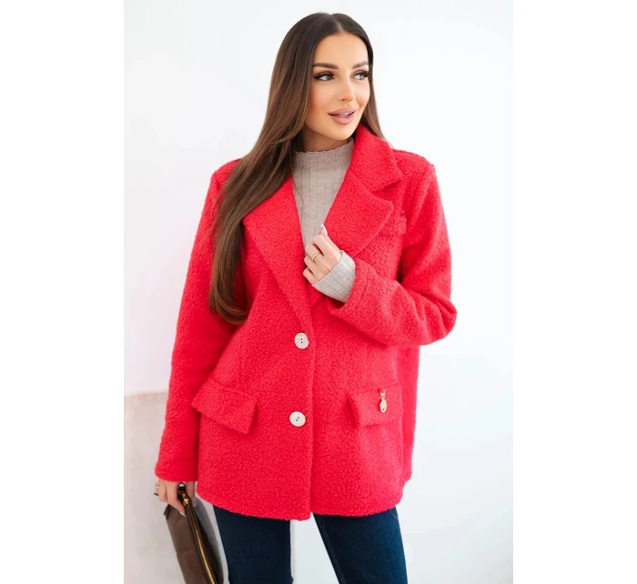 Dámská bunda z měkkého beránka s límcem fuchsie