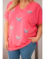 Dámská bavlněná halenka Plus Size s motýlky růžová Dámská bavlněná halenka Plus Size s motýlky růžová