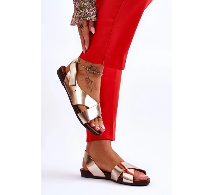 kožené sandály na suchý zip Zlaté Addison