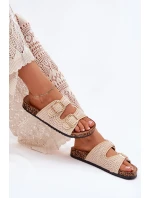 Háčkované dámské pantofle se zlatými přezkami béžové Fenira Háčkované dámské pantofle se zlatými přezkami béžové Fenira