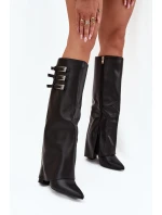 Dámské Kozačky Na Podpatku Pásky S Přezkami Černé model 21704816 - Boto Dámské Kozačky Na Podpatku Pásky S Přezkami Černé model 21704816 - Boto
