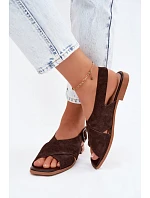 Kožené Semišové Dámské Sandály Na Ploché Podpatky D&A model 22133766 Čokoládové - S.Barski