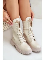 Lakované Zateplené Kotníkové Boty Workery s Ozdobou Béžové Kelilea Lakované Zateplené Kotníkové Boty Workery s Ozdobou Béžové Kelilea