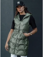 Dámská prošívaná vesta s kapucí dlouhá CHARMVEST zelená FashionStreet TY4453