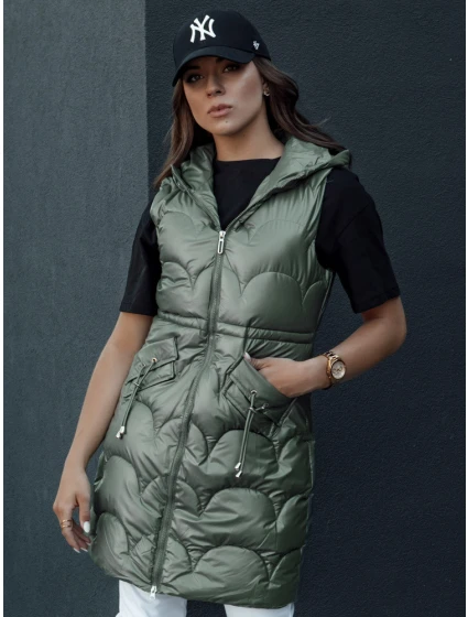 Dámská prošívaná vesta s kapucí dlouhá CHARMVEST zelená FashionStreet TY4453