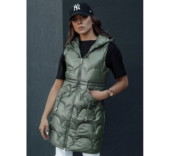 Dámská prošívaná vesta s kapucí dlouhá CHARMVEST zelená FashionStreet TY4453