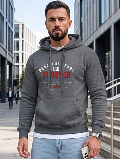 Pánská mikina s kapucí a kapsou na hrudi s potiskem, tmavě šedá, FashionStreet NX5150BX