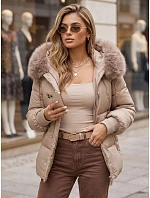 Dámská zimní prošívaná bunda s kapucí, béžová, FashionStreet TY6005 Dámská zimní prošívaná bunda s kapucí, béžová, FashionStreet TY6005