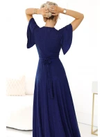 třpytivé dlouhé šaty s rukávy a výstřihem  S model 21012939 - numoco