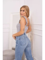 Halenka bez ramínek s volánky šedá Halenka bez ramínek s volánky šedá