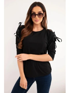 Dámská viskózová blůza s ozdobnými stuhami černá