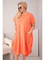 Dámské bavlněné šaty Plus Size s kapsami malinové