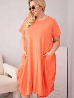 Dámské bavlněné šaty Plus Size s kapsami malinové