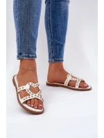 Zdobené Ploché Pantofle Dámské Bílé Adivrae Zdobené Ploché Pantofle Dámské Bílé Adivrae