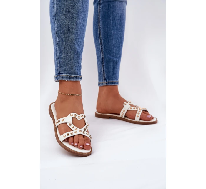 Zdobené Ploché Pantofle Dámské Bílé Adivrae Zdobené Ploché Pantofle Dámské Bílé Adivrae