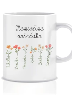 Personalizovaný klasický bílý keramický hrníček 300 ml - maminčina zahrádka 