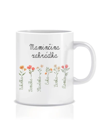 Personalizovaný klasický bílý keramický hrníček 300 ml - maminčina zahrádka 