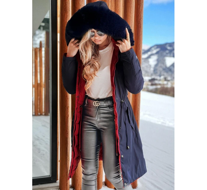 Dámská zimní bunda oboustranná s kapucí tmavě modrá model 21980554 - Dstreet